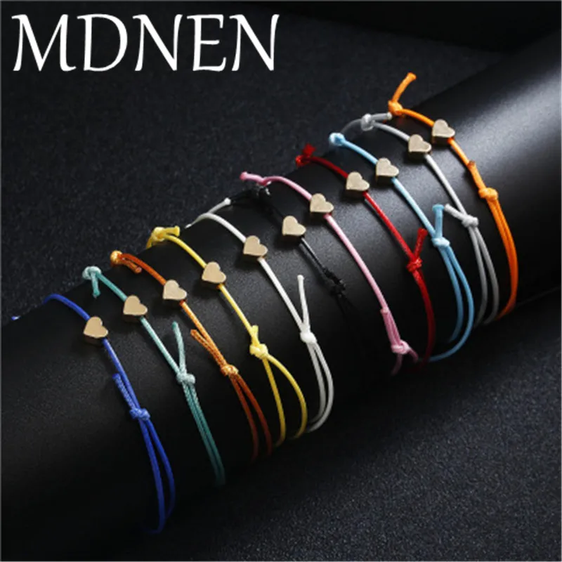 

Simple Gold Color Heart Anklet Silver Handmade Jewelry Multicolor Rope Adjustable String Lucky Anklet For W