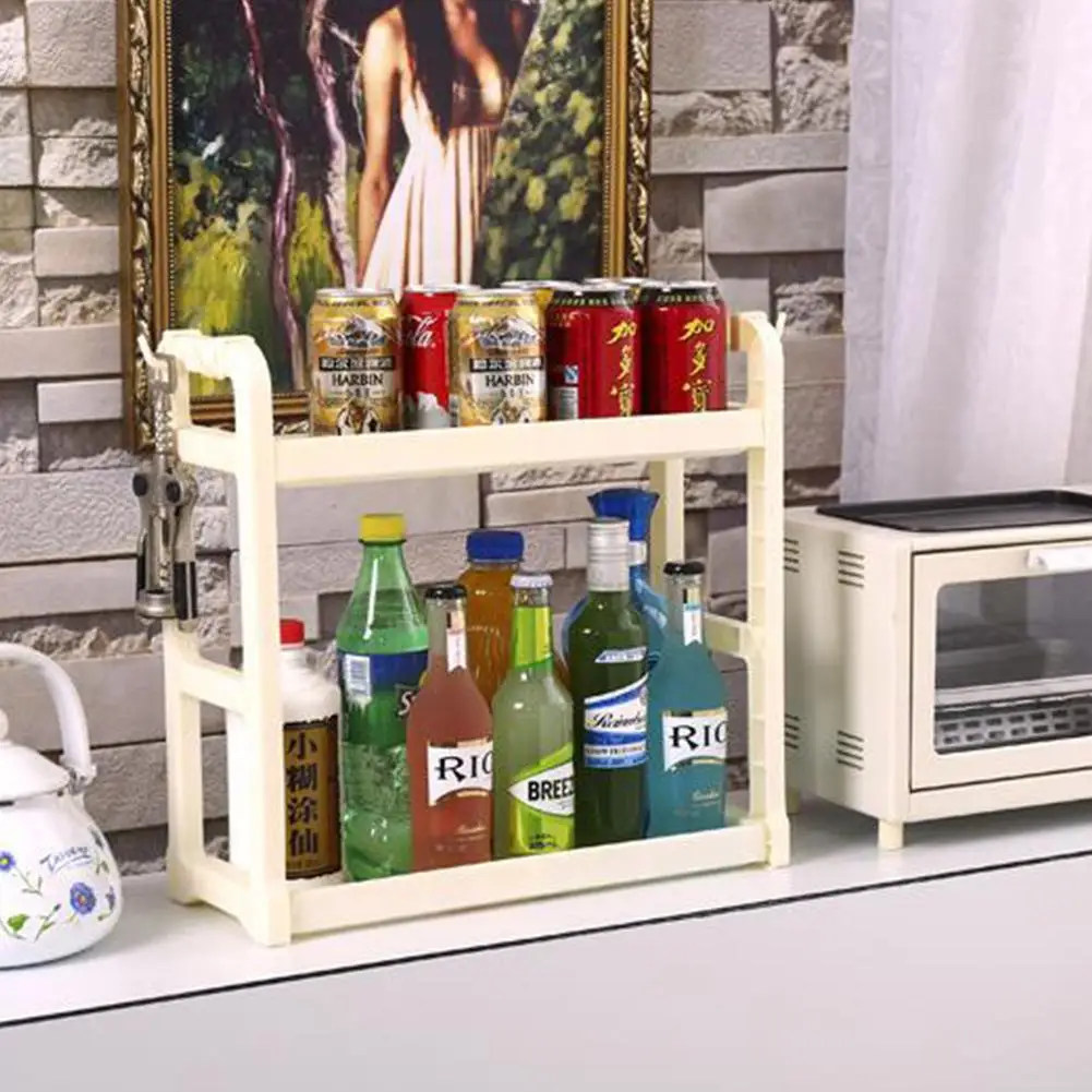  Multifunction Double Layer Plastic Storage Rack Shelf Holder Freestanding Durable Kitchen Home Orga