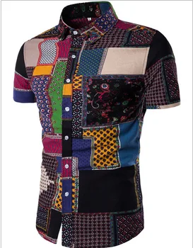 

The new spring and summer 2019 national printed men leisure short-sleeved shirt comfortable linen shirts