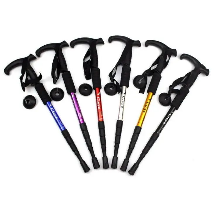 

Cleye Aluminum Alloy Shock Absorber T Handle Curved Handle Trekking Pole Cane Outdoor Walking Tourism Supplies Factory Direct