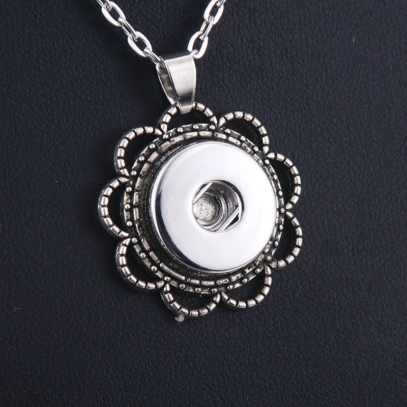 New Snap Jewelry Necklace Silver Flower Snaps Pendant Necklace Pendants
