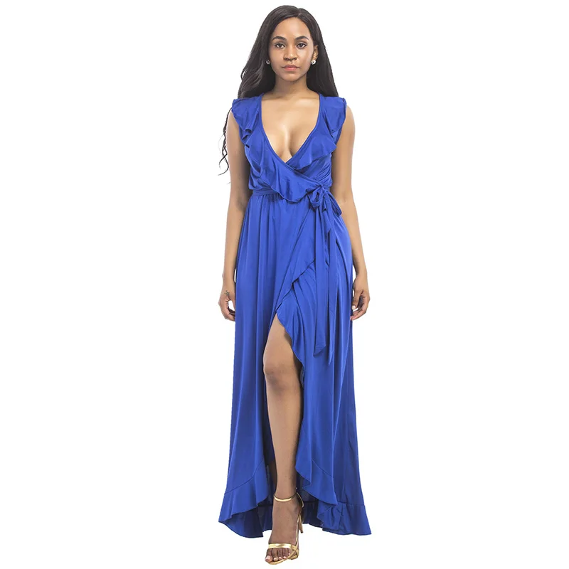 ShejoinSheenjoy Sexy Deep V-Neck Ruffles Women Long Dress Waist Drawstring Split Sleeveless Summer Dress Plus Size Maxi Dresses (17)