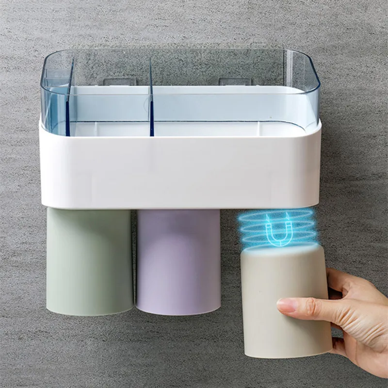 

Bearfamily high-grade bathoom shelf Adhesive Storage Rack Magnetic toothbrush Cup Storage Acryl Makeup storage box Wall Mounted