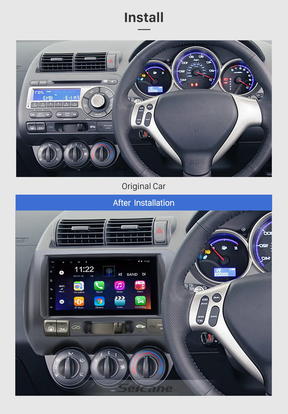 Cheap Seicane Android 8.1 2Din 7" Car Radio For 2002-2008 HONDA Jazz(Manual AC,RHD) GPS Mutimedia Player Head Unit Bluetooth Audio 2
