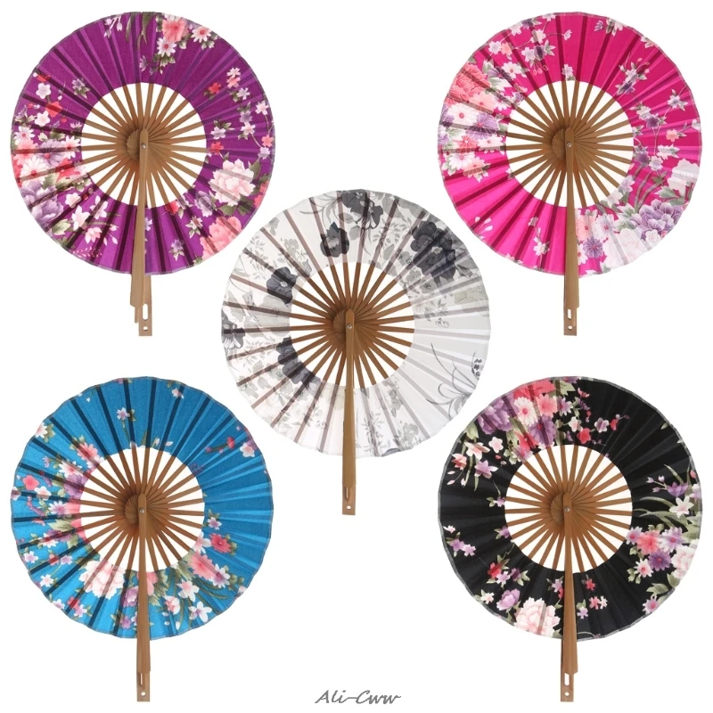 

For Summer Occasions Japanese Sakura Flower Pocket Folding Hand Fan Round Circle Party Decor Gift Matching Dance Dress