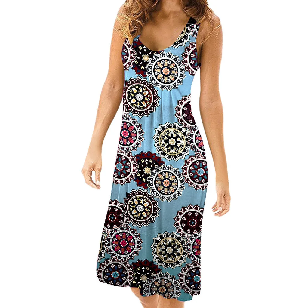 

JAYCOSIN 2019 New Summer Women Suit Sexy Sleeveless Camouflage Floral Printed Casual Beachwear Knee-Length Sundress 9042929