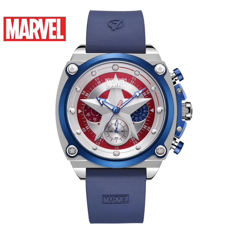 

Marvel Marvel Man Wrist Watch U.s.a Captain Quartz Genuine Leather Trend Motion Personality Six Wrist Watch 1088