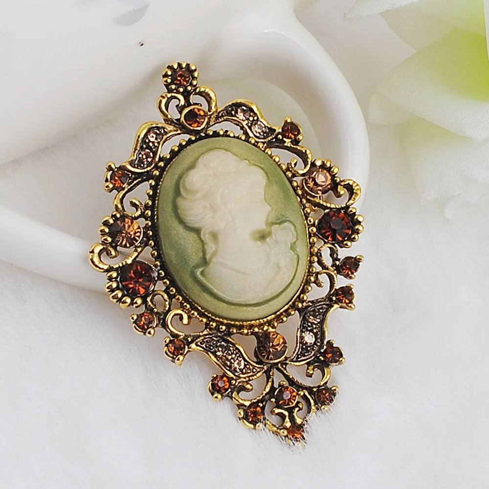Sconosciuto Broche de camafeo vintage para mujer de cristal con broche de mujer con colgante