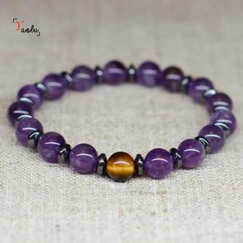 

12pcs/lot Amethyst unisex bracelet yoga good luck elastic Reiki heal bracelet gift for him gift for her purple Beaded bracelet