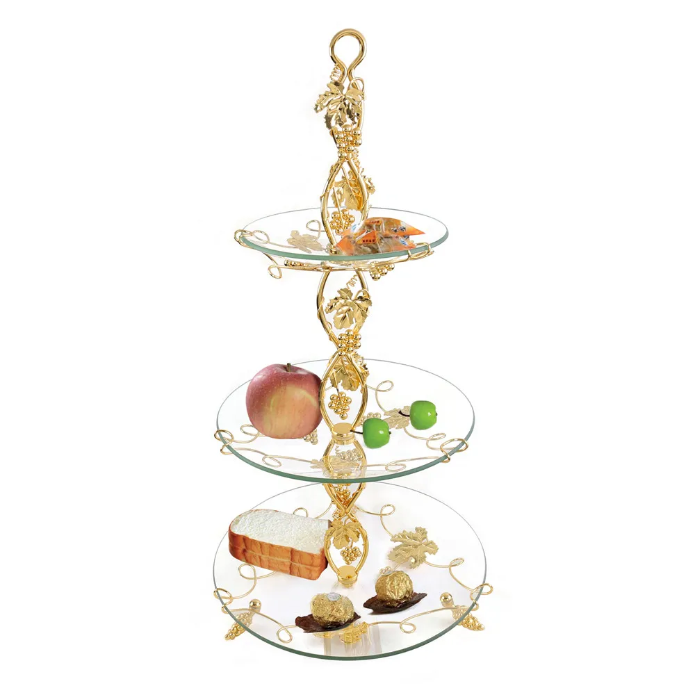 1 Set 3 Tier Cake Plate Stand Handle Crown Fitting Circle Round Display