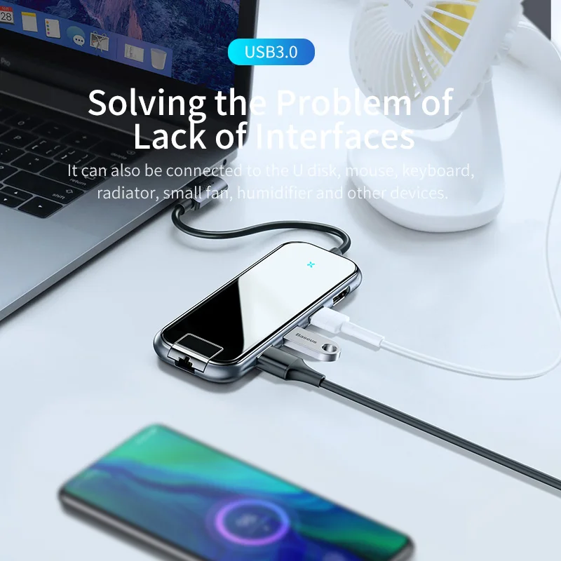 Baseus Multi USB HUB Type C to HDMI RJ45 USB 3.0 Power Adapter For MacBook Pro Air Huawei Dock 6 Po