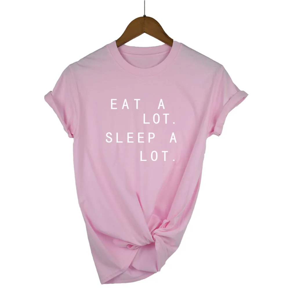 Мужская и женская футболка Eat A Lot Sleep funny модная брендовая из 100% хлопка с круглым