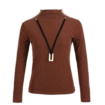 

New T-Shirt 2020 Autumn Winter Long Sleeve T Shirts Turtleneck Thicken Tshirt Lady Shine Tops Korean Plus Size cashmere warm 3XL