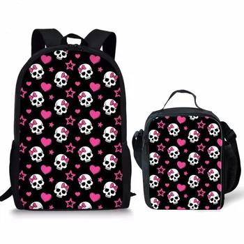 

ThiKin 16 inch Backpack for Girls Cute Skull School bag Set Primary Students Book Bag for Children Lightweight Mochila