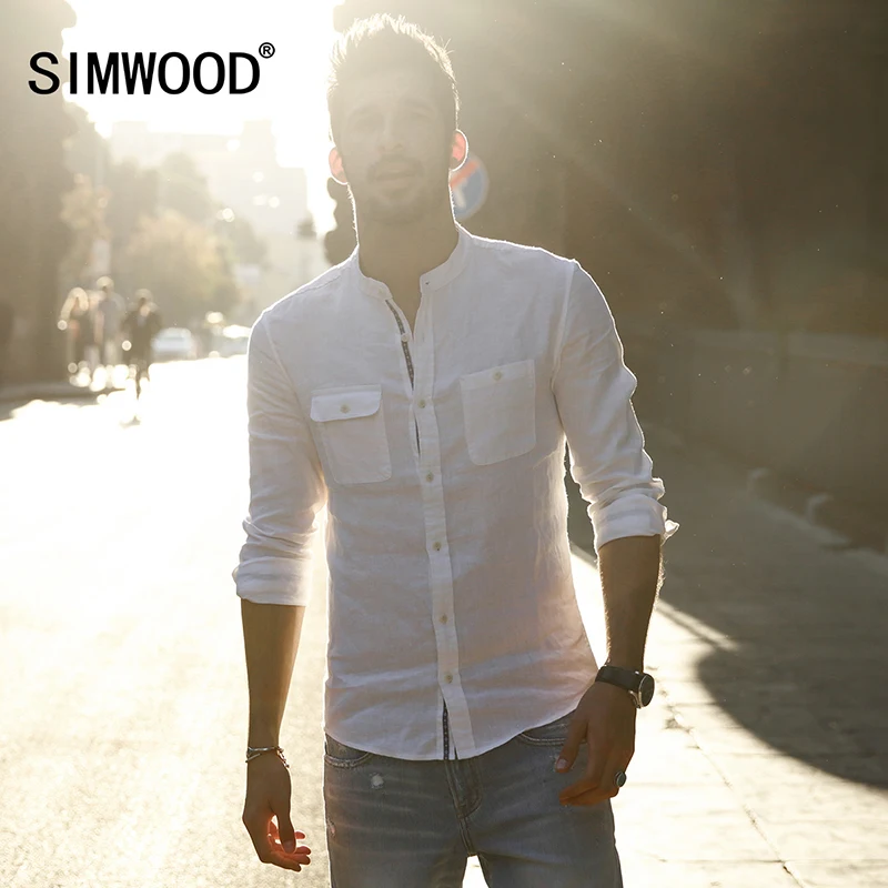 SIMWOOD Brand 2017 New Arrival Spring Casual Shirts Men Long SLeeve Slim fit Mandarin Collar Clothing
