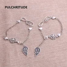 Pulchrode 1 комплект 22 см сплав античная серебряная цепочка браслет лучший друг набор Подвески Любовь Набор подвеска сердце Шарм подходит для женщин Z0012