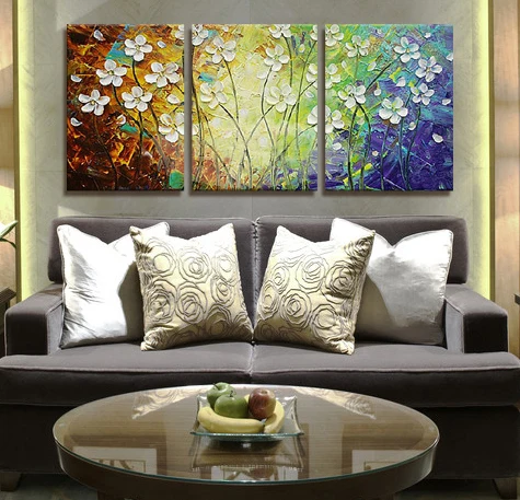 

3 Piece Wall Art Picture Hand Painted Wall Canvas Abstract Paintings Modern Wall Art Flower Palette Knife Oil Painting(No Frame)