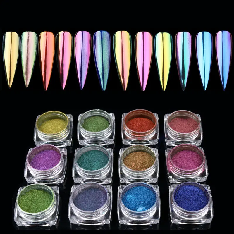 

0.5g/box Top-Grade Chameleon Nail Glitter Powder Dust Manicure Nail Art Chrome Pigment Glitters Black Base Color Need