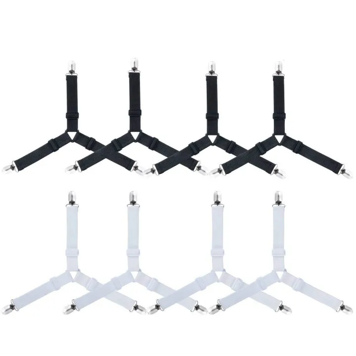

Bed Sheet Fasteners Adjustable Heavy Duty Elastic Sheet Band Straps Suspenders Corner Gripper Holder Clip for Fitted BF
