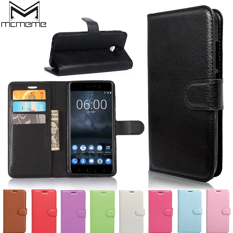 

MCMEME Litchi Skin Case For Nokia 6 Cover Flip Leather Cover Case For Nokia 6 Wallet Stand Style Magnetic Shell With Card Slot