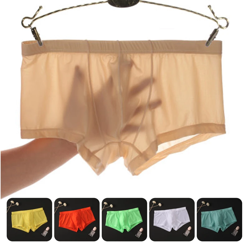 

Summer Man Ice Silk Transparent Underwear Ultra-thin Breathable Soft Solid Male Boxers Low Waist U Pouch Sexy Mens Underpants