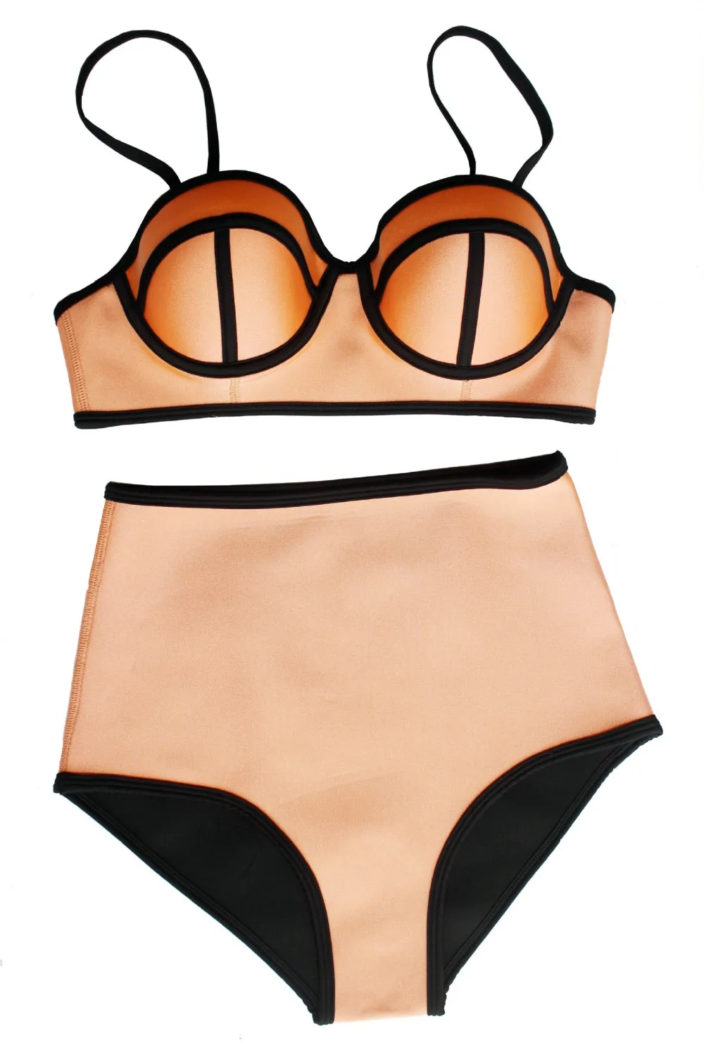 neoprene printed solid color two pieces bikini sets women's swimsuits swimwear bathing beach wear high waisted panties bottom (5)