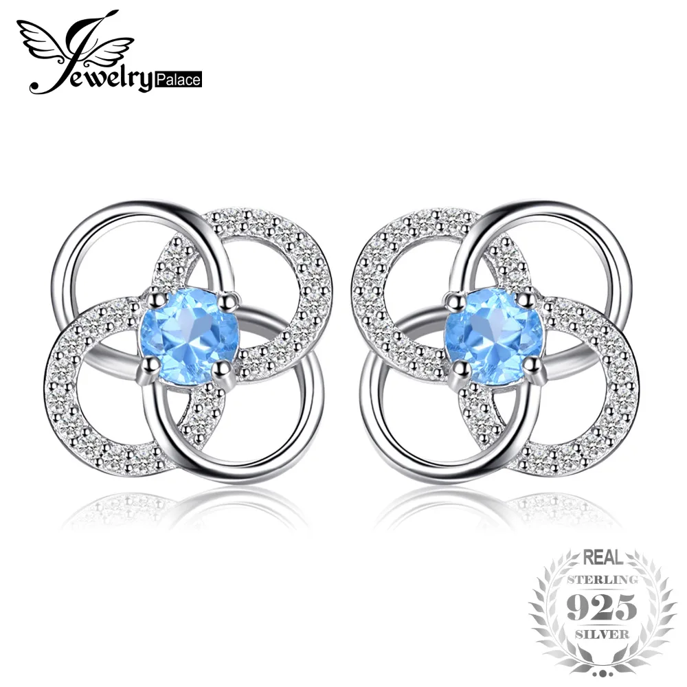 

JewelryPalace Flower 0.83ct Natural Swis Blue Topaz Stud Earrings 925 Sterling Silver Trendy Earrings Women Party Brand Jewelry