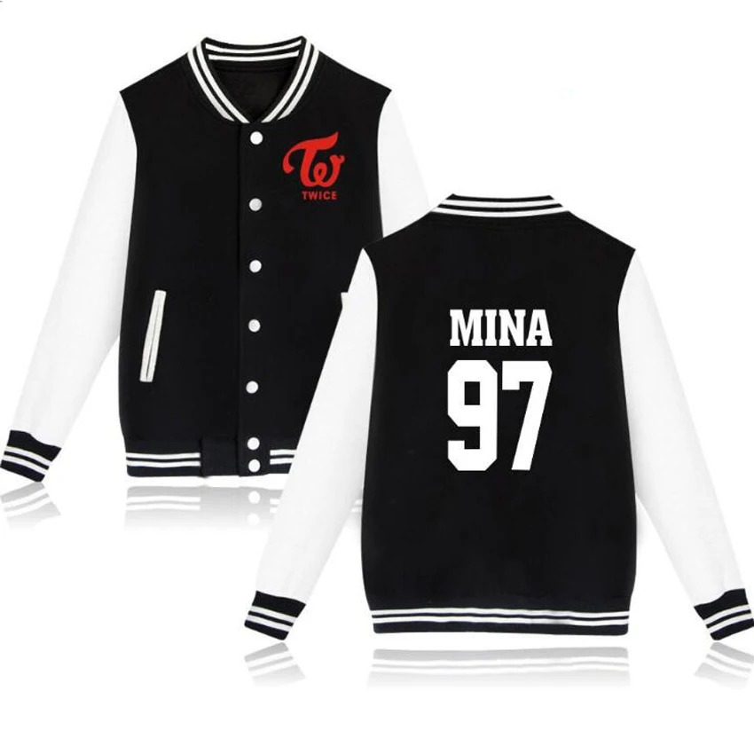 Новое поступление дважды Kpop толстовки Harajuku на молнии для фанатов, поддерживающие K-POP бейсбольная форма, куртки для мужчин и женщин, розовая толстовка - Цвет: black MINA 97