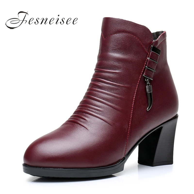 

2017 New Genuine Leather Martin Boots Ankle Boots Female High Heels Platform Comfortable Spring Autumn Shoes Plus Size 41 M4.0