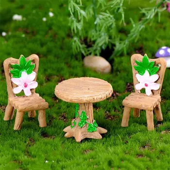 

3 pcs/set Lovely Resin Table Chair Craft Micro Landscape Fairy Miniature Terrarium Figurine Garden Decoration Home Decor
