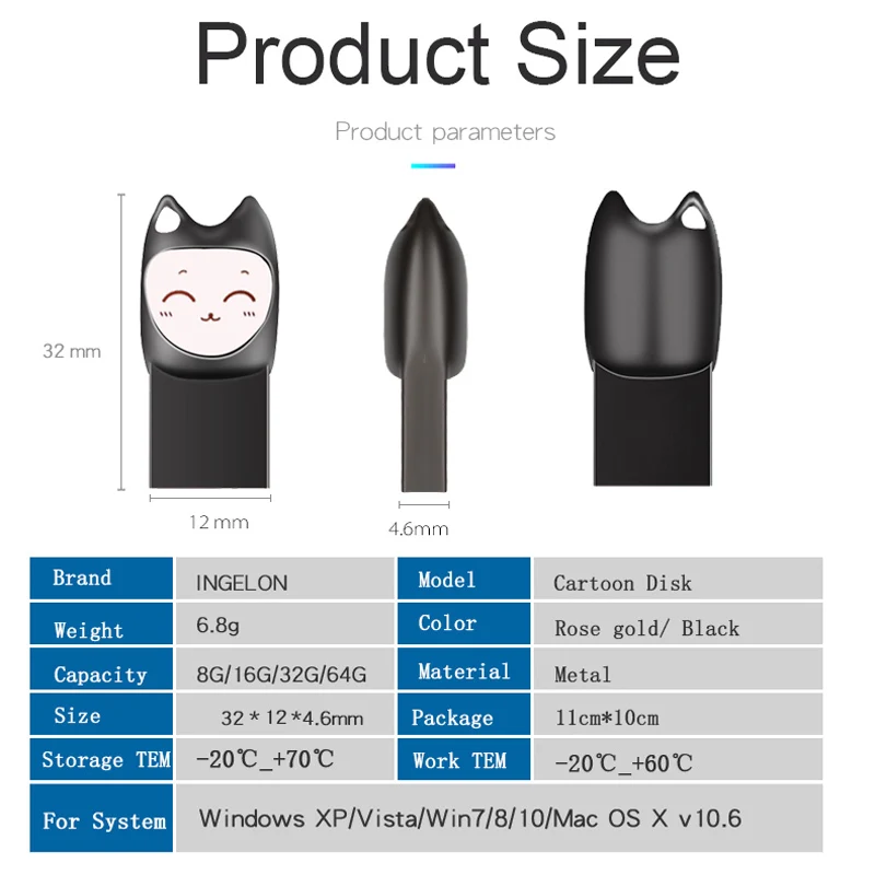 Ingelon флешка USB флеш накопитель 32gb 64gb USB2.0 Мультяшный Stick с микро Metal U Disk Cute Lovely gift