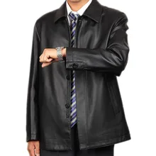Деловая Черная мужская кожаная куртка среднего возраста куртка из искусственной кожи мужская куртка PU мужская кожаная куртка верхняя одежда плюс размер FYY204