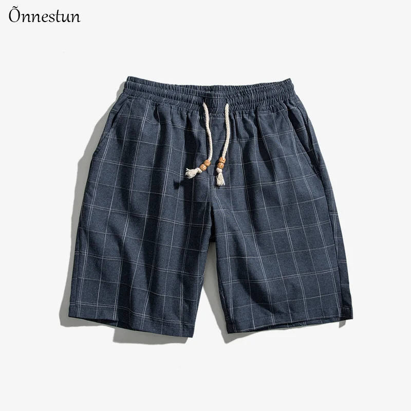 Onnestun летние новые решетки х/б мужские шорты Slim Fit до колена повседневная мужская одежда модные ретро мужские свободные шорты - Цвет: Белый