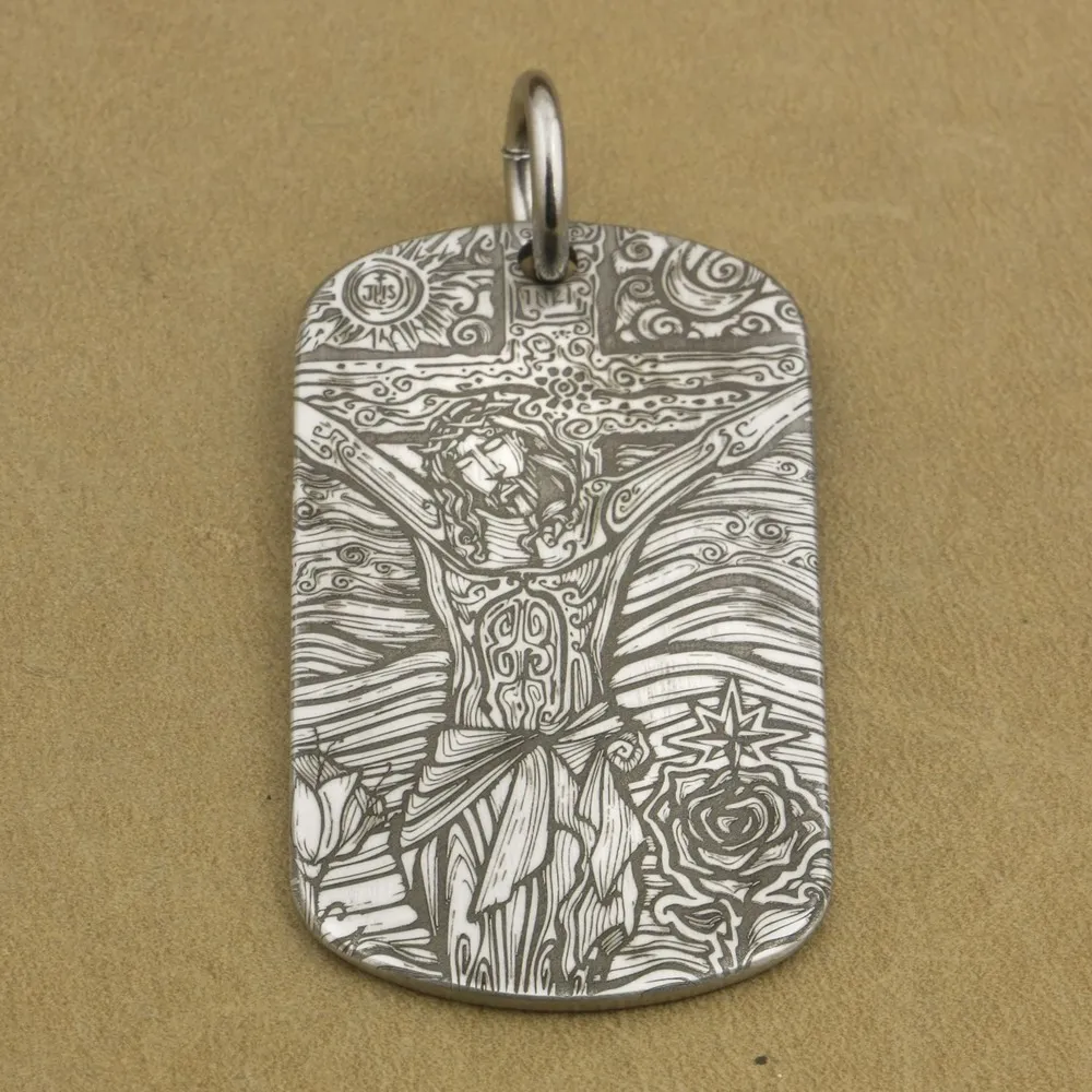 

316L Stainless Steel Laser Engraved Jesus Crucifix Cross Mens Pendant 9X037G JP