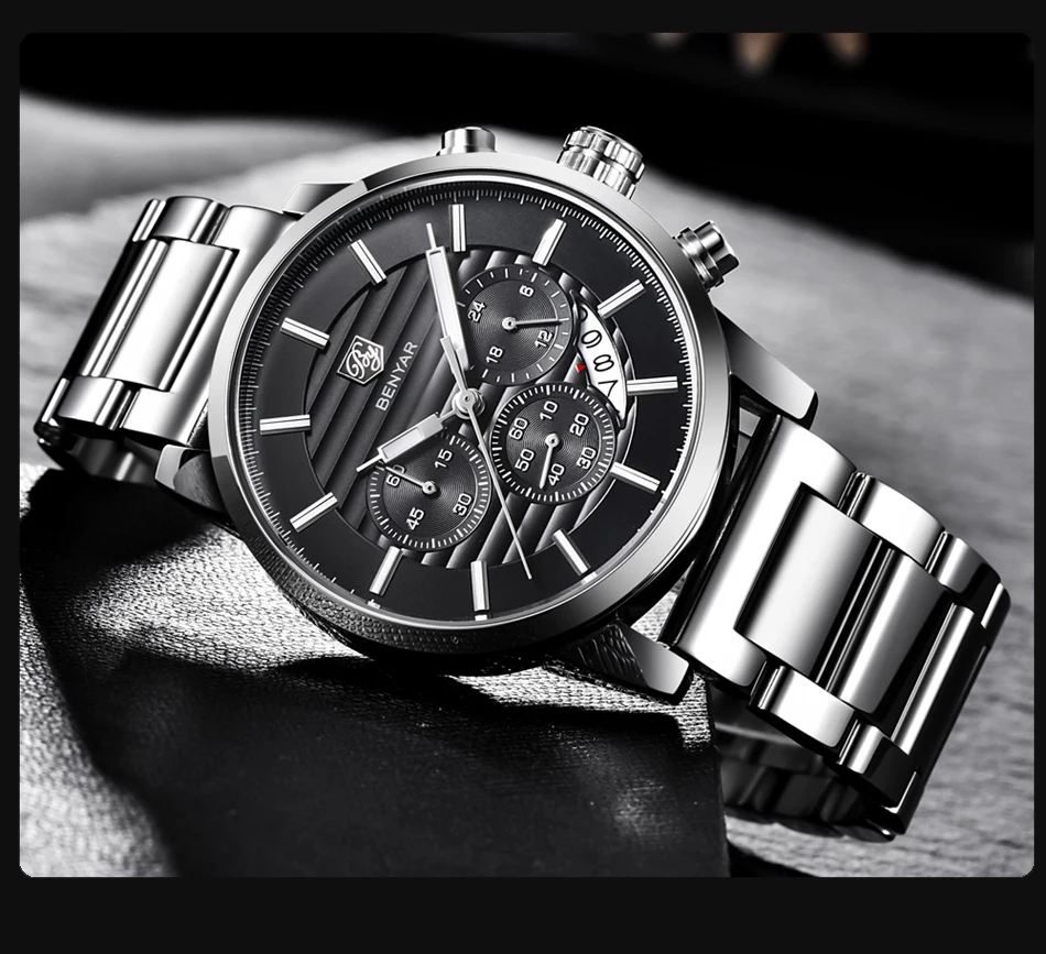 Бренд класса люкс Benyar мужские часы полностью стальные спортивные наручные часы мужские армейские военные часы Мужские кварцевые часы Relogio Masculino