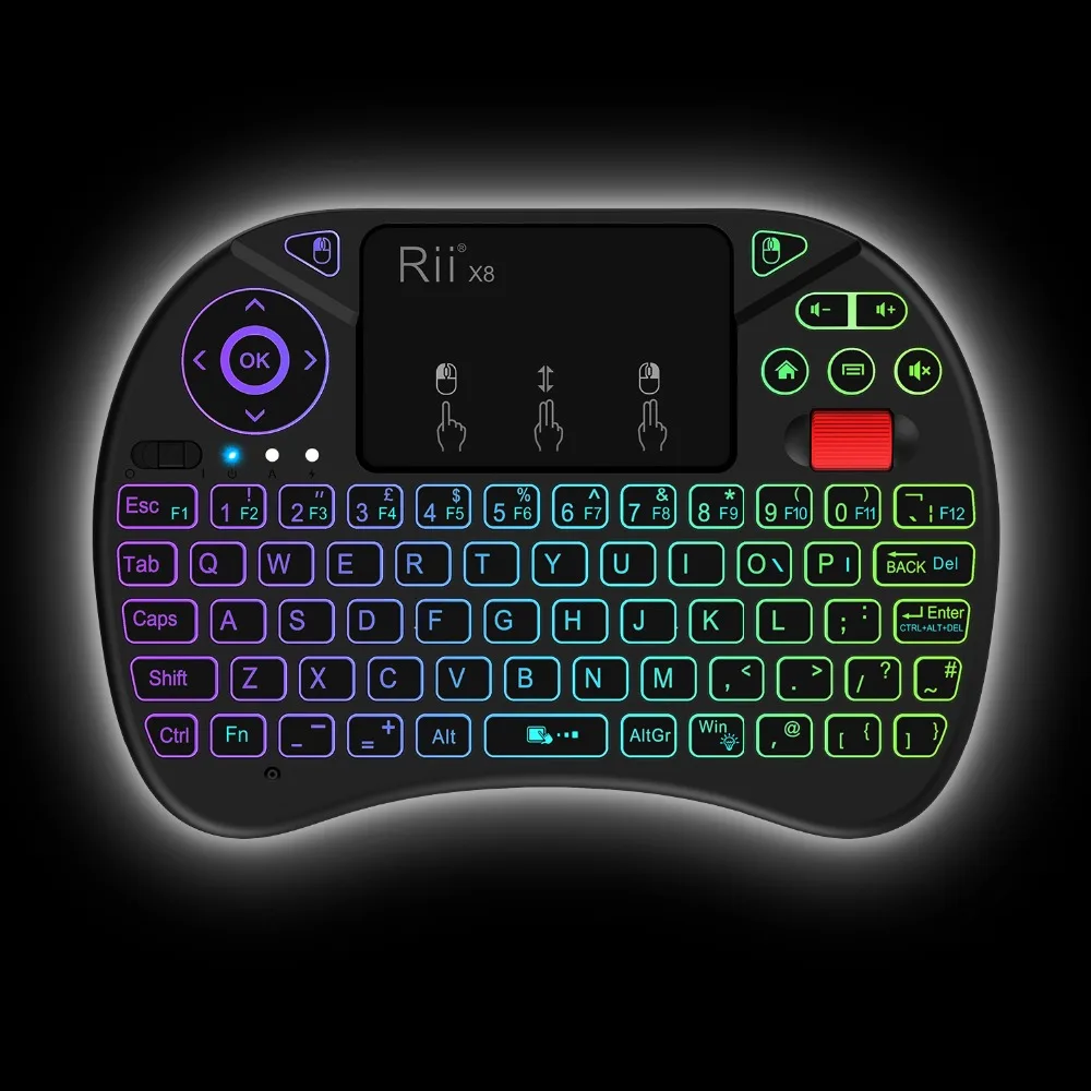 Rii X8 2,4 ГГц мини английская беспроводная клавиатура с тачпадом, светодиод, меняющий цвет с подсветкой, литий-ионная батарея для ТВ