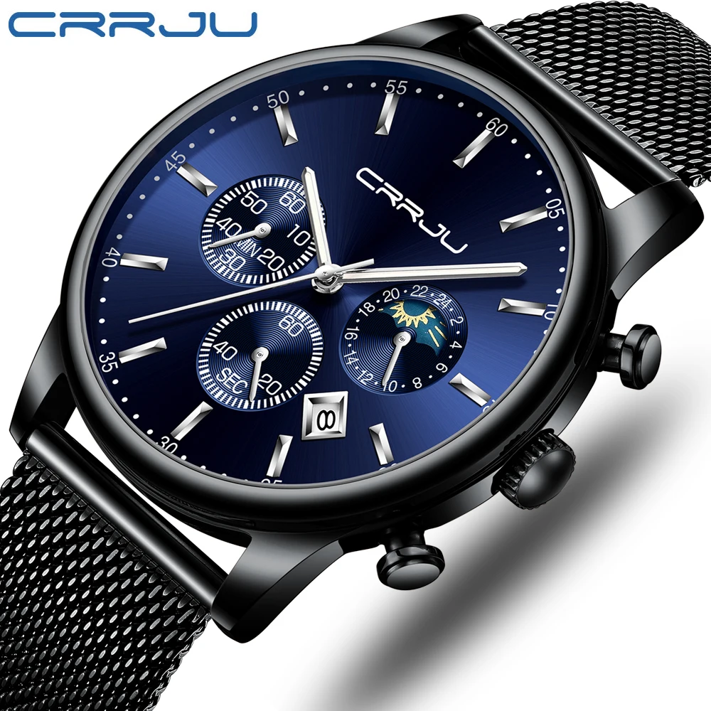  Men Watch Top Brand CRRJU New Luxury fashion Sport Quartz Watch Mens Military Steel Waterproof Busi