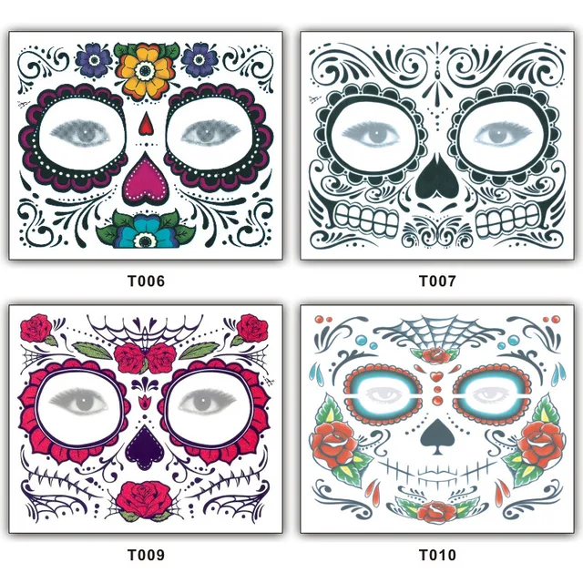 Best Price 1Pc Zombie Day of The Dead Temporary Tattoo Mask Costume Sugar Skull Cool Design Full Face Party Masks