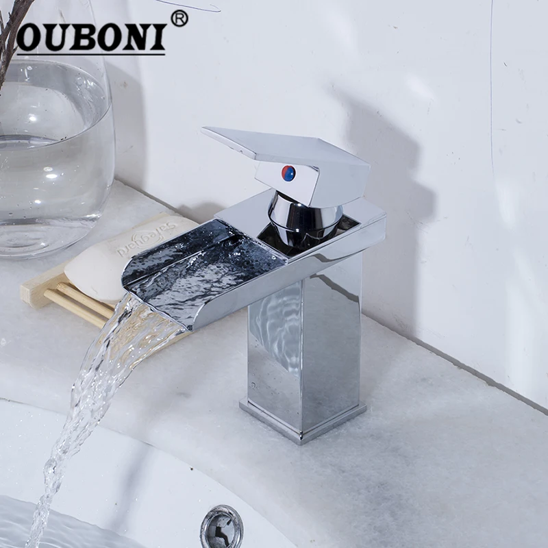OUBONI Твердый латунный Смеситель для ванной комнаты смеситель Водопад хромированный Латунный Кран хромированный полированный смеситель для горячей и холодной воды