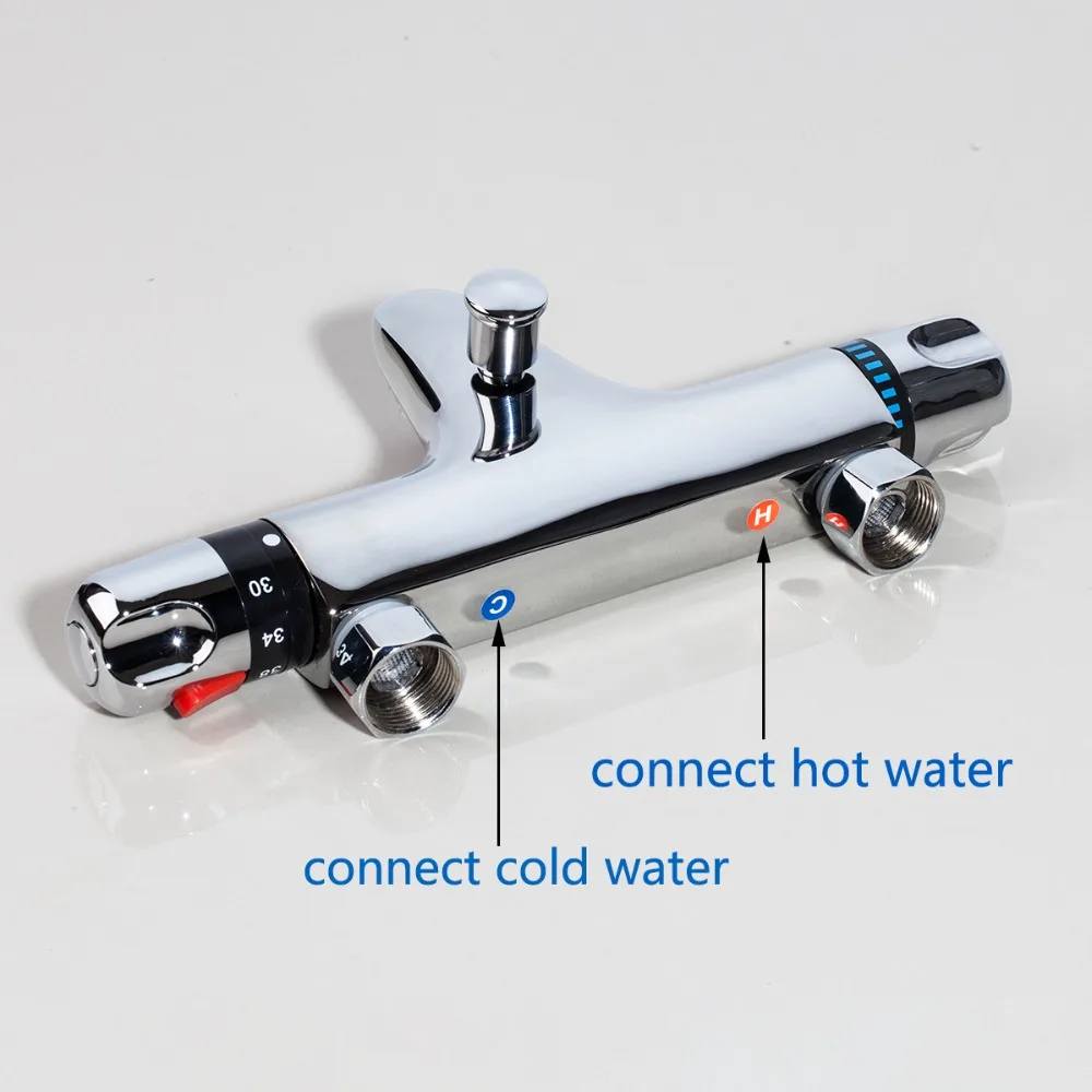 Günstige RU Thermostat Dusche Wasserhahn Wand Montiert Doppel Griffe Wasserhahn Auslauf Füllstoff Umsteller Chrome Badewanne Ventil Wasserhahn Mischbatterie
