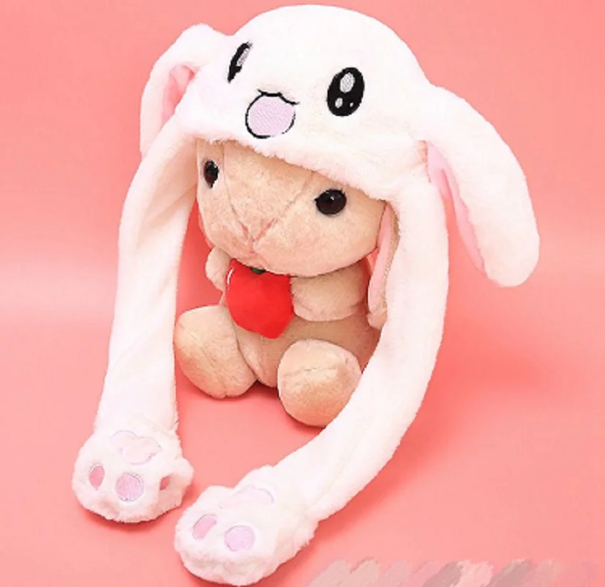 

Net red with the rabbit ears two yuan cute plush without light airbag pinch ears will move rabbit female fashion airbag cap