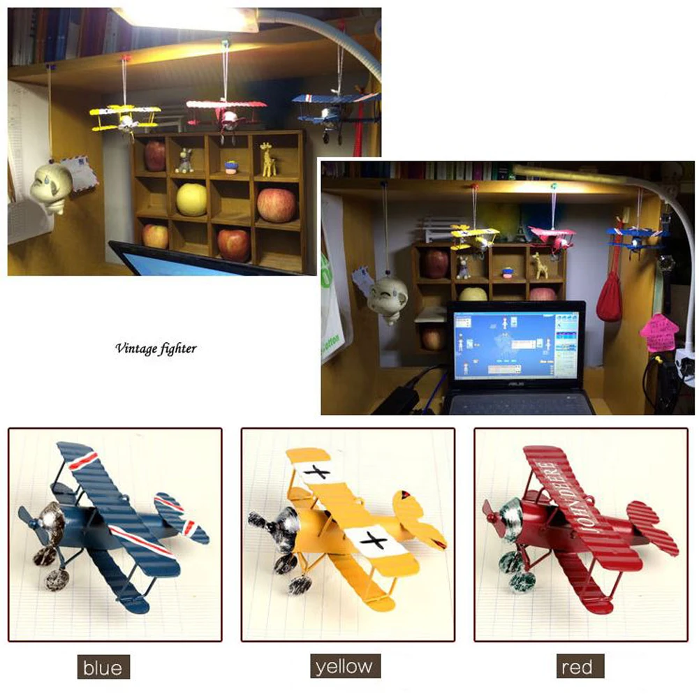 Винтажная модель биплана Мини фигурки для домашнего декора металлическая железная модель самолета детская комната подвесной Декор подарок для детей