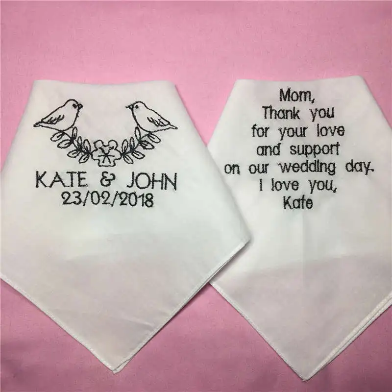 

1 Set/ 2pcs Wedding Handkerchiefs for Parents, Embroidered Wedding Hankies for Mother and Father, Personalized Wedding Gift