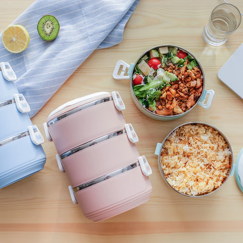 2-3 Layer Creative Portable Lunchbox Stainless Steel Picnic School Heat Thermal Food Storage Container Plastic Bento Boxs Japan
