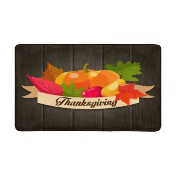 

Pumpkin, Leaves Fruits on Wooden Background Front Door Mat Welcome Doormat Home, Indoor, Entrance, Kitchen, Patio
