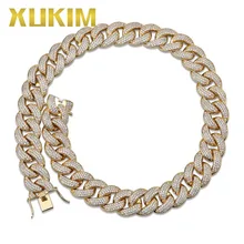 Xukim, ювелирные изделия 18 мм, толстая кубинская цепочка, полностью покрытая льдом, золото, серебро, цвет, ожерелье, цирконий, хип-хоп ювелирные изделия, подарок для мужчин