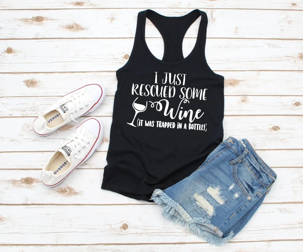 

I Just Rescued Some Wine (it was trapped in a bottle!) funny slogan graphic women fashion grunge drinking lover vest undershirt