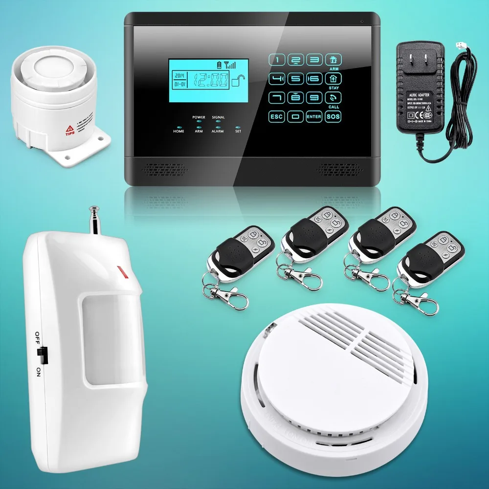 

Wolf-guard LCD Touch Keypad Wireless GSM Alarm System SMS  Autodial Home Security Burglar Alarm System  Smoke Detector Apartment