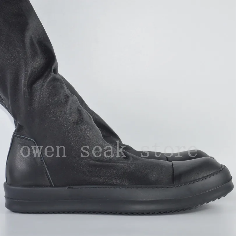 - Owen Seak Men Shoes Knee High Boots Sheepskin Leather Luxury Trainers Winter Boots Casual Flats Man Shoes Black Big Size Sneaker