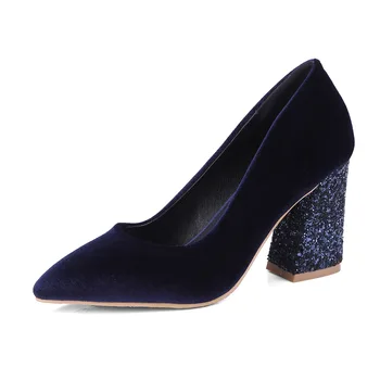 

18 years in early spring the new comfortable thick with high with shallow mouth sequins size size 32-42 pointed shoes 18324